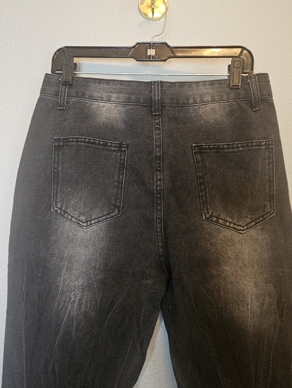 Washed Black Jeans Faded Whisker Detail Y2K Bootcut Flare Denim - Picture 5 of 7